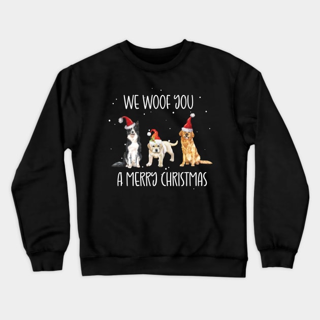 We Woof You a Merry Christmas / Snow Christmas Dog Lover Santa Hat Crewneck Sweatshirt by WassilArt